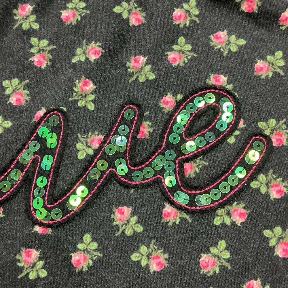 The Children's Place Black Floral Love Sequin Raglan Top Kids Size L 10/12